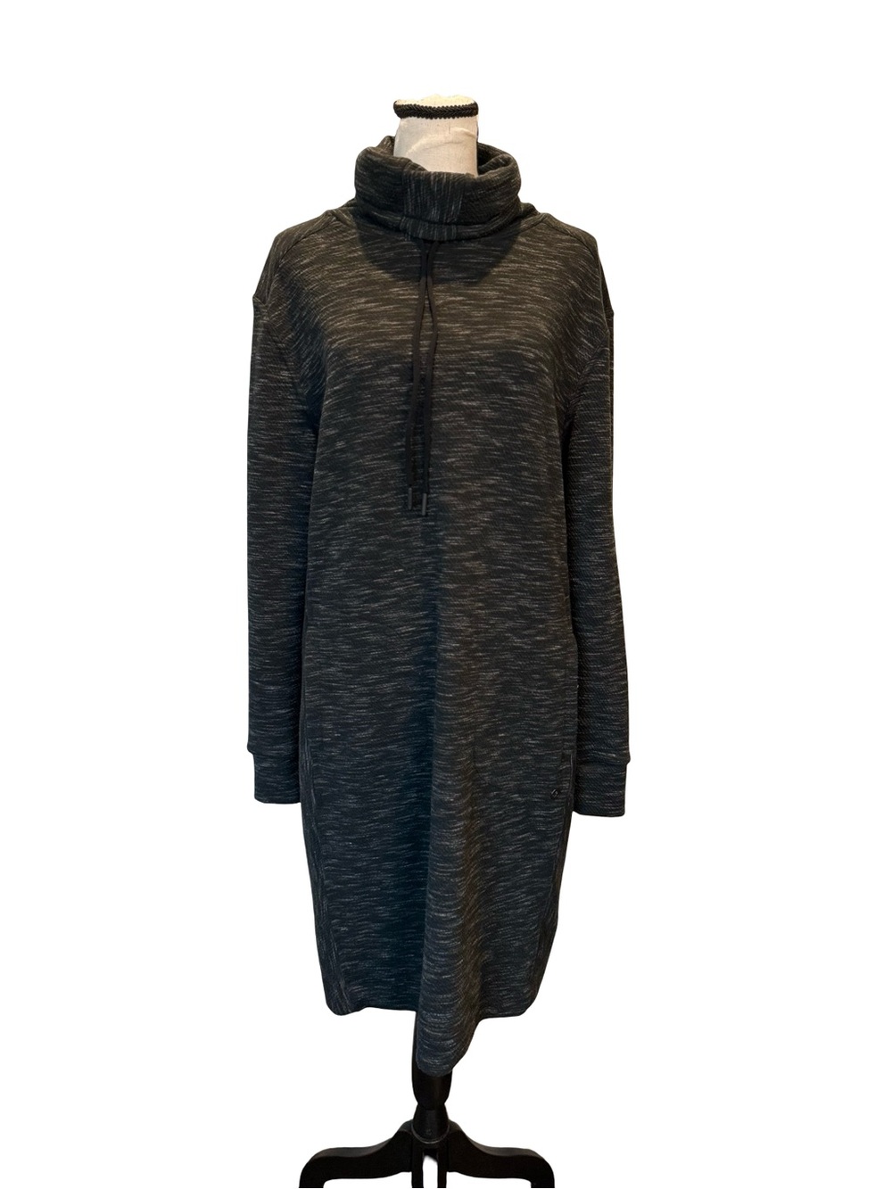 prAna Sunrise Dress Medium Black Heathered Cowl Neck Sweatshirt Dress Athleisure